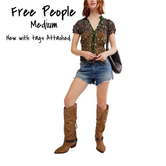 Free People Bella Button-Up Shirt V-Neck Medium New with Tags - Picture 1 of 7